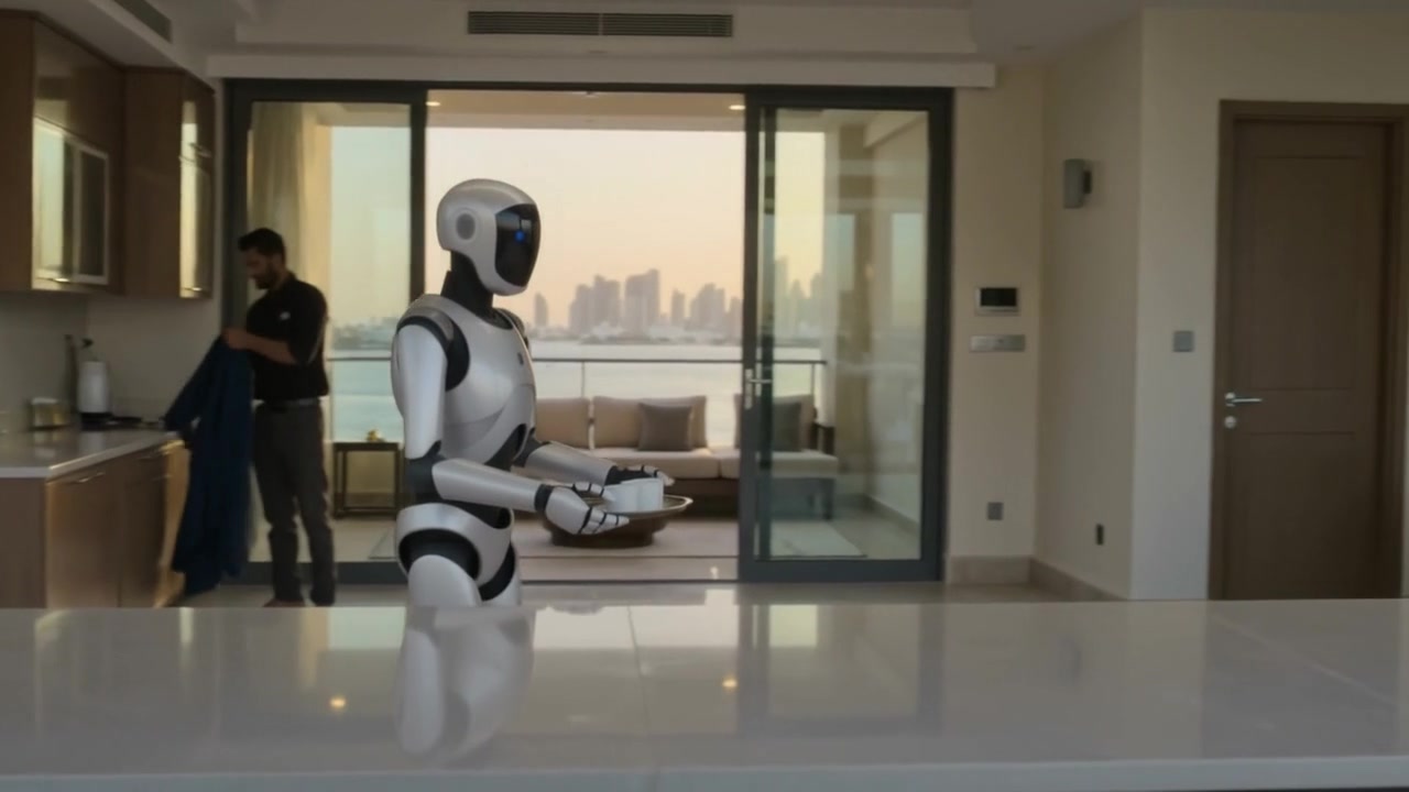 Concept humanoid in a modern UAE apartment